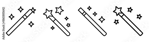 Magic wand clip art vector illustration, fantasy wands with stars for coloring page and design use