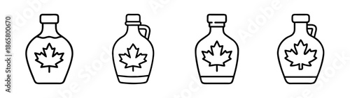 Maple syrup bottle outline vector illustration for canadian food and product design element use