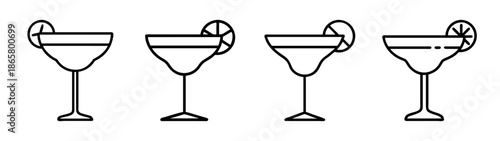 Margarita cocktail glasses vector illustration, alcoholic beverage, party drink, lime garnish, line art