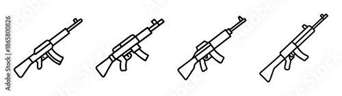 Ak 47 assault rifle vector illustration black and white outline drawing automatic weapon silhouette design