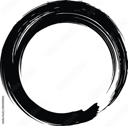 Black ink brush stroke circles vector set. Round grunge ringed distressed surface whirl spiral texture swirl abstract painted shape vortex element watercolor distress