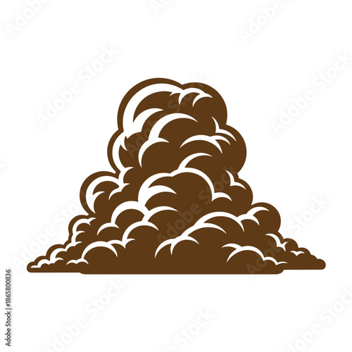 Vintage Brown smoke cloud rising upwards in a puffy formation on a white background