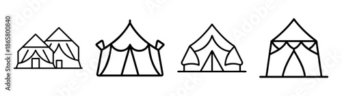 Illustration of four tents camping tents outdoor tents festival tents black and white line art