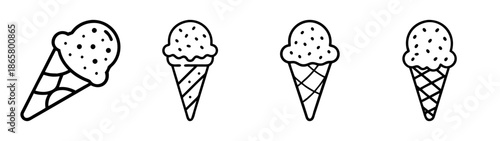 Ice cream cones vector illustration summer dessert sweet treat frozen food drawing outline black and white