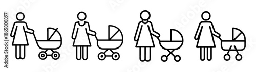 Mothers with baby strollers vector illustration for parenting and family concept design element art
