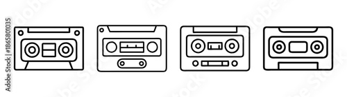 Cassette tape vector illustration collection retro audio music vintage media recorder design set black