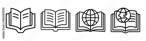 Open book vector illustration set for education and library design elements and logo templates designs