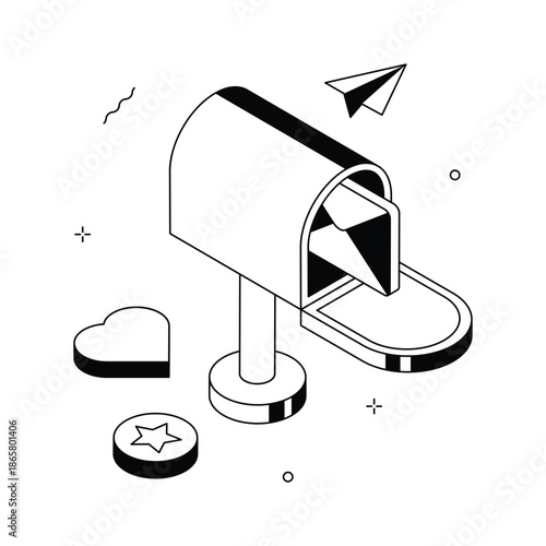 Visually engaging isometric illustration of love mailbox for romantic message concepts