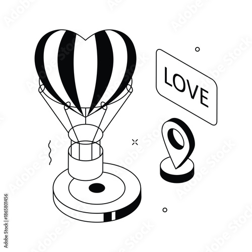 Beautiful isometric illustration of romantic getaway for travel and love concepts