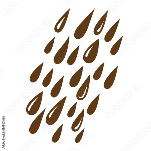 Vintage Brown teardrop shapes falling droplets rain pattern isolated on white background