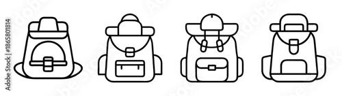 Backpacks vector design outline illustration set school travel hiking camping bags rucksacks luggage