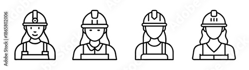Female construction worker avatars vector set, women in hard hats, construction crew workers design