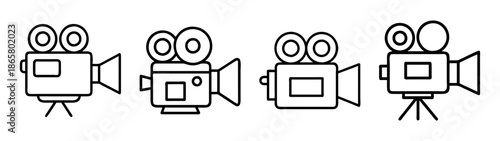 Vintage movie camera vector illustration set for film production and video recording content creation