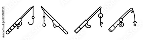 Fishing rods and hooks vector illustration for fishing equipment and angling hobby design element
