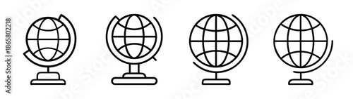 Globe world map outline drawing vector illustration education geography travel icon design set