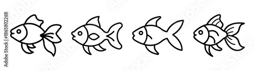 Four cute fish drawing vector illustration, fish clip art, fish stencil, fish outline, art line