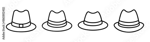 Vector illustration of four fedora hats in black and white for fashion design and style guides