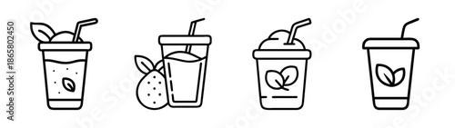 Line art illustration of healthy smoothies and juice drinks for wellness and refreshment concept