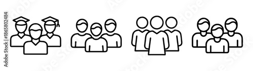 Illustration of group of people students graduates crowd team community gathering line art