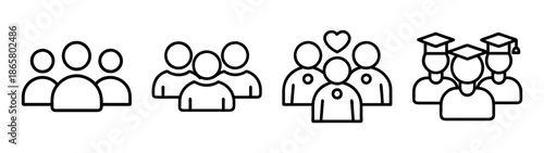 Illustration of crowd evolution from simple group to graduation with love and education focus