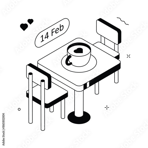 Charming isometric illustration of coffee date for modern romantic lifestyle visuals