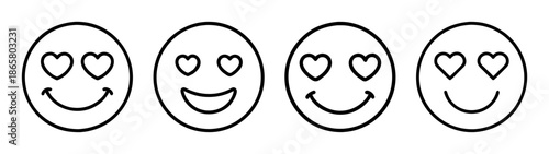 Four happy faces with heart eyes vector illustration for love emotion and valentine designs art