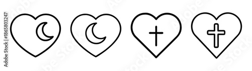 Hearts with moon and cross symbols vector illustration love faith hope religion spirituality art