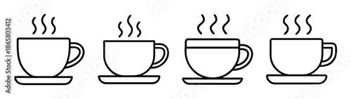 Vector illustration of hot coffee tea mugs cups with steam line art design for cafe menu design
