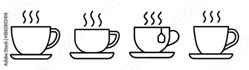 Hot coffee tea cups vector illustration set drawing design graphic caffeine beverage drink mug cup