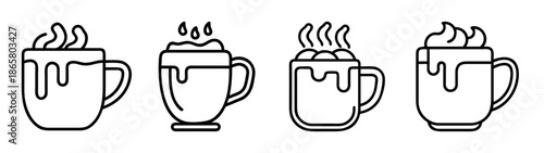 Hot chocolate mugs with dripping chocolate vector illustration for winter and holiday season