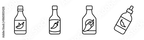 Chili sauce bottles vector illustration spicy condiment hot sauce drawing outline sketch design food