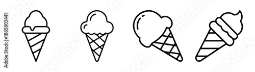 Ice cream cone vector illustration collection of sweet summer desserts line art drawing design template