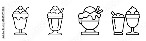 Ice cream sundae milkshake dessert vector art illustration outline drawing clipart collection
