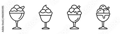 Ice cream sundae vector line art dessert illustration sweet treat frozen food parlor shop graphic design