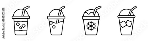 Illustration of iced coffee drinks and smoothies with straw for menu design and summer drinks