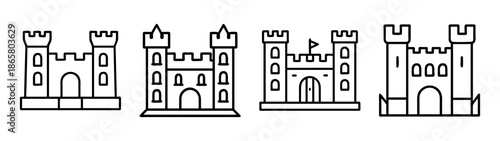 Castle illustration set of medieval fortresses and fantasy kingdoms architecture vector design icon 