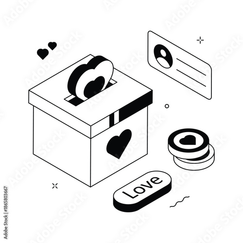 Isometric illustration of love donation concept for charity awareness