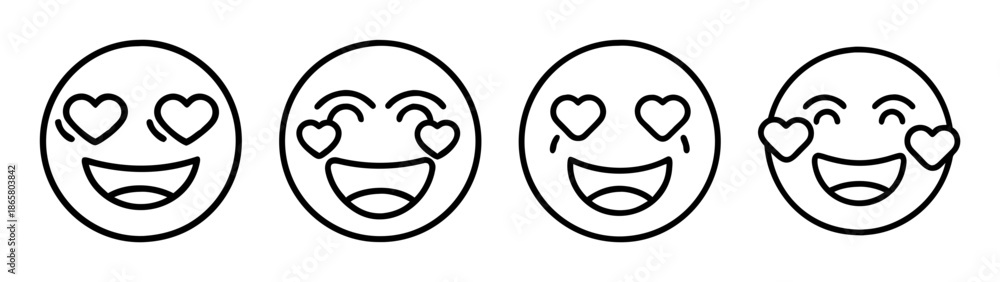 Obraz premium Collection of four love heart eyes emoji vector illustration design for social media users