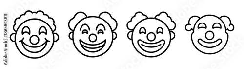Clown face vector illustration, circus clown faces, funny clown faces, clown outline, party clowns