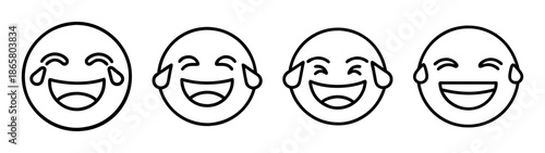 Laughing crying emojis vector illustration, happy tears, lol faces, outline style funny expressions design