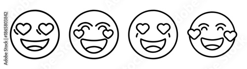 Collection of four love heart eyes emoji vector illustration design for social media users