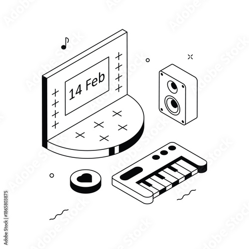 Festive isometric illustration of 14 feb celebration romantic event theme
