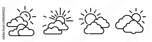 Sun and clouds weather forecast icons set vector illustration sunshine cloudscape outline design