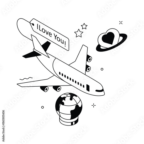 Beautiful isometric illustration of honeymoon travel for romantic vacation concepts