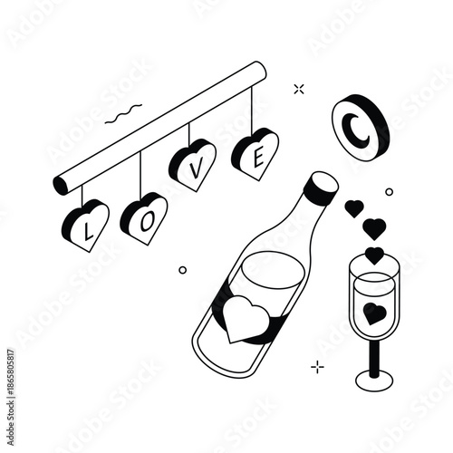 Elegant isometric illustration of valentines toast celebration moment