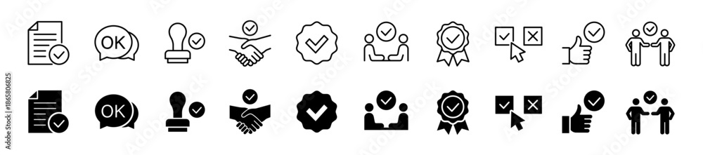 Obraz premium Approved icon set. Certified and agreement symbol. Vector illustration.