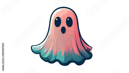 Cartoon Ghost with Surprised Expression and Gradient Colors.