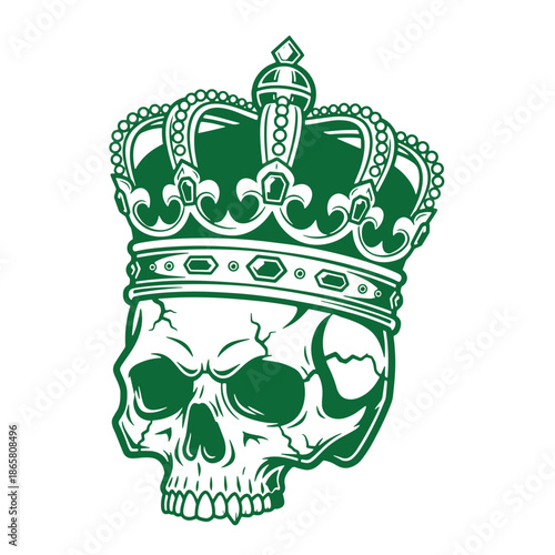 Green crown on human skull illustration symbol  royalty death concept