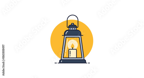 A vintage oil lantern casts a warm glow on a bright yellow circular background.