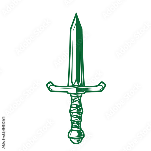 Green dagger illustration with pointed blade and wrapped handle
